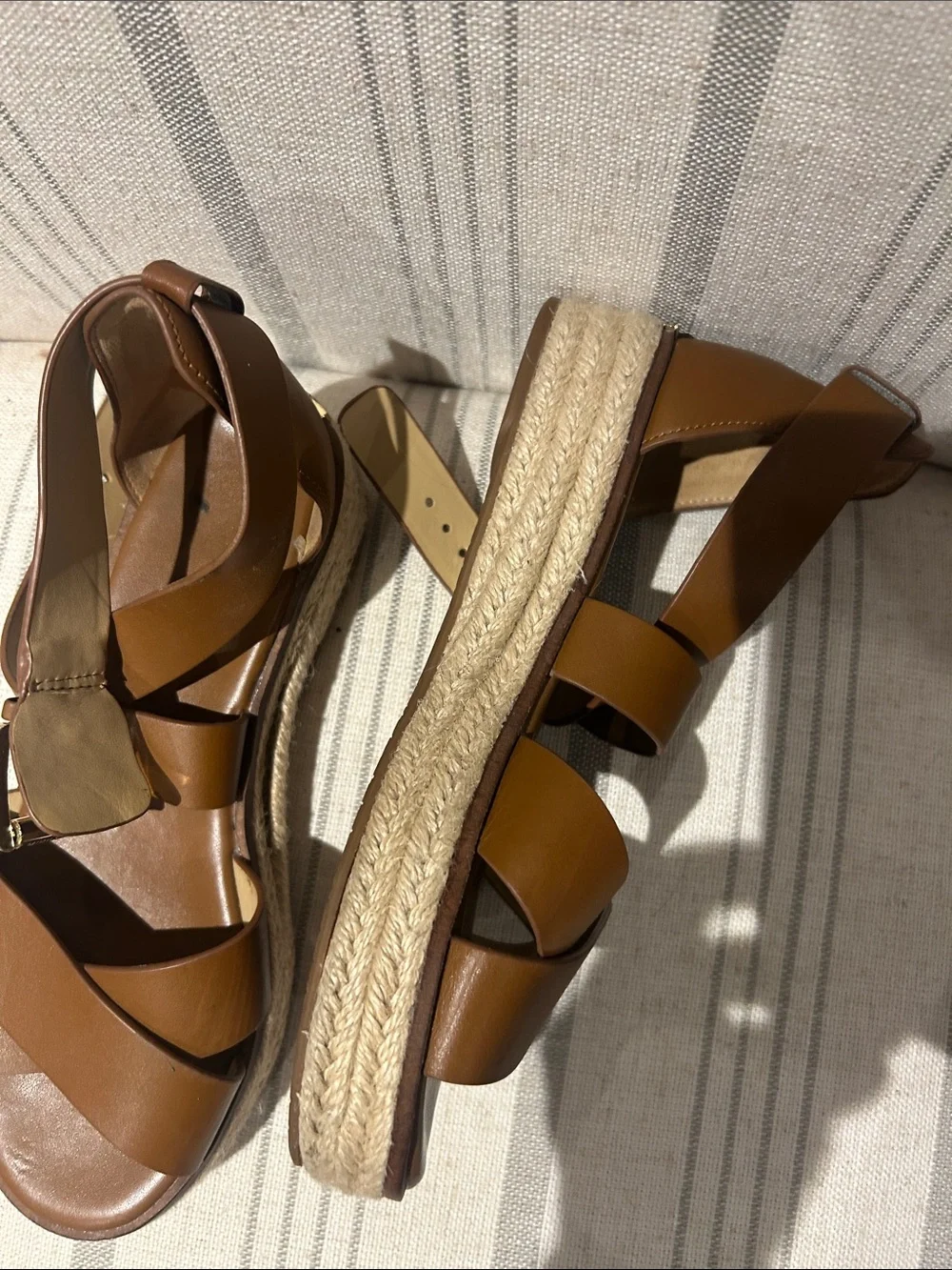 Michael Kors Brown Leather Wedge Sandals - Women's Espadrille Style